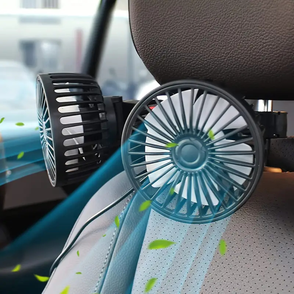 1. Storm-Proof 45dB Silent Dual-Head USB Car Fan for Rear Seat Cooling   2. Ultra-Quiet 45dB Dual-Head USB Car Fan, Durable & St