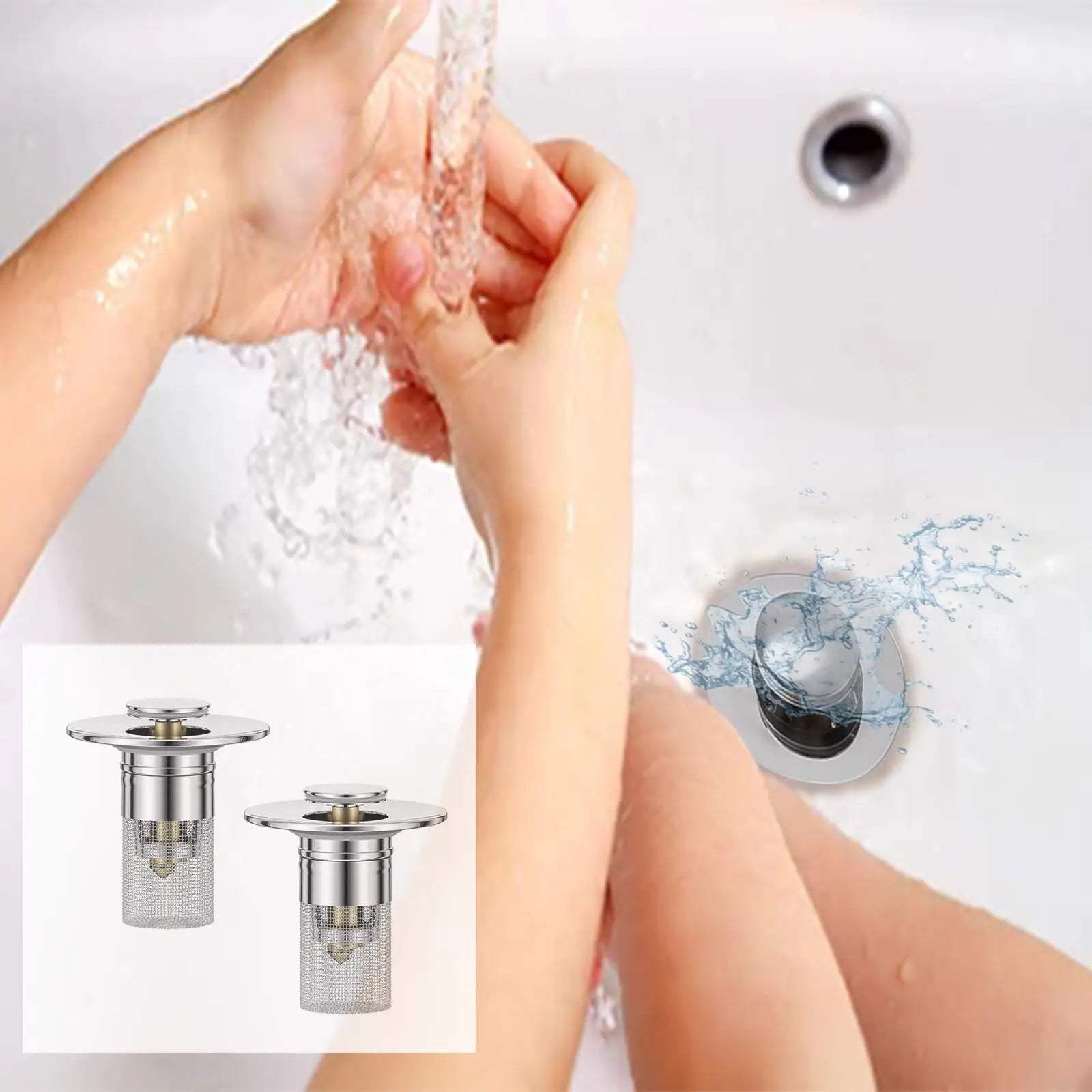 Bathroom Sink Drain Strainer - Pop-Up Filter with Removable Stainless Steel Hair Catcher & Drain Stopper for US Sink Replacement