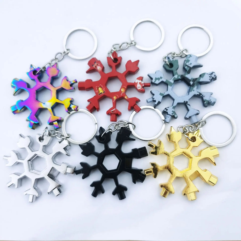Portable 18 In 1 Mini Snowflake Multi Pocket Tool Spanner Hex Wrench Multipurpose Camp Survive Outdoor Hike Key Ring Key Chain
