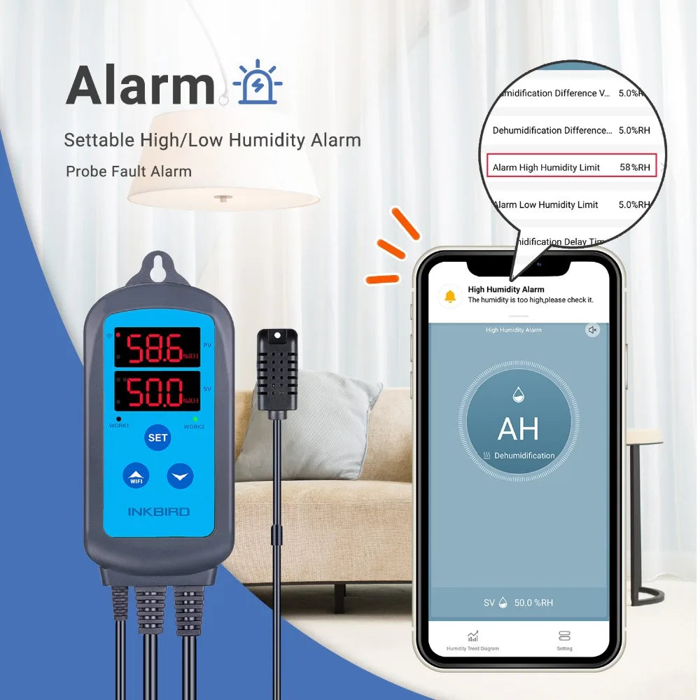 INKBIRD IHC-200 & 200 WiFi EU Socket&Plug Digital Humidity Controller for Household Humidifying and Dehumidifying for Free APP