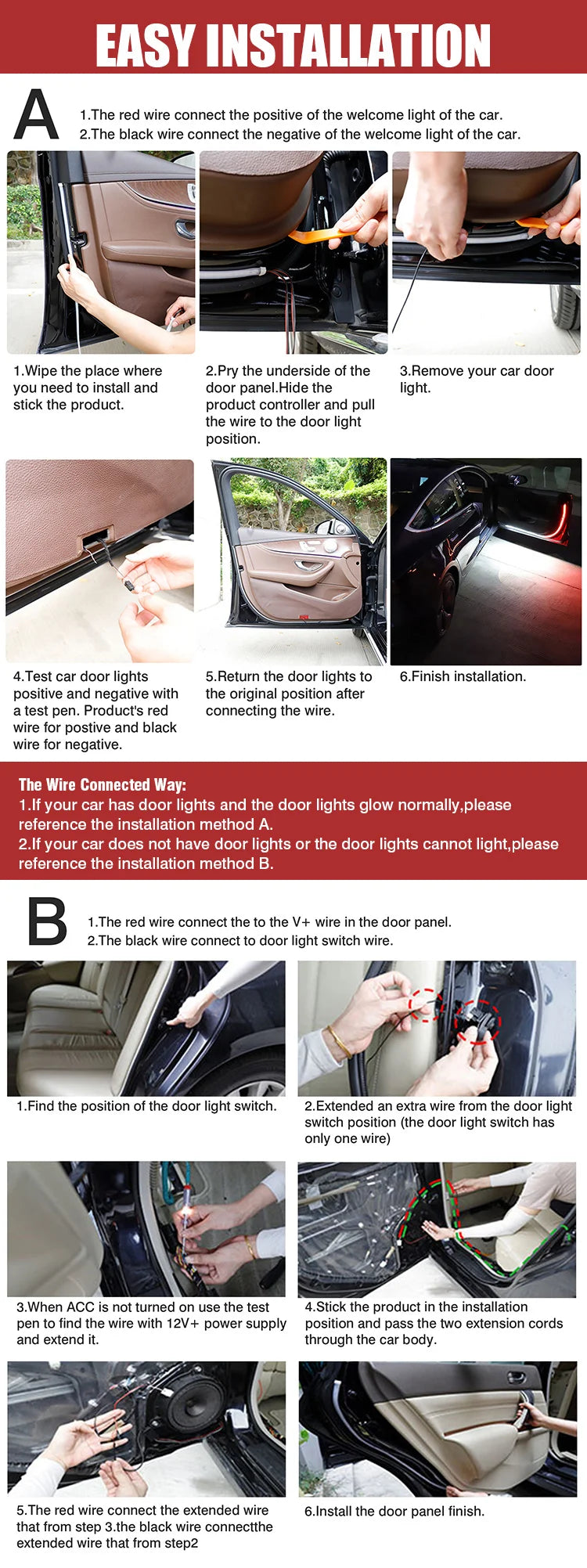 OKEEN 47inch LED Car Door Welcome Lights Flexible Door Opening Warning Strip Light  Auto Decorative Strobe Safety Side Light 12V