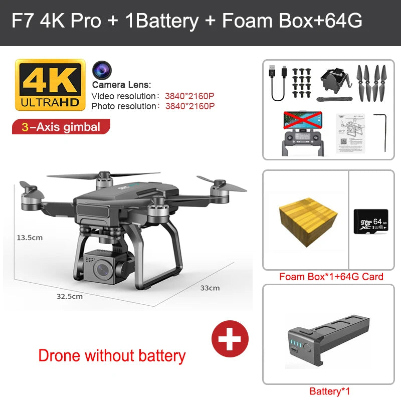 SJRC F7 PRO GPS Drone 4K Dual HD Camera 3-Axis Gimbal Professional Aerial Photography 3KM Brushless Quadcopter VS F11 4K Pro