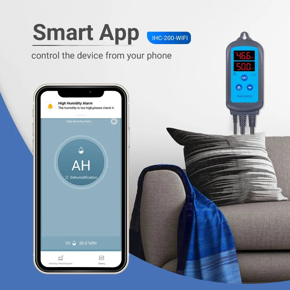 INKBIRD IHC-200 & 200 WiFi EU Socket&Plug Digital Humidity Controller for Household Humidifying and Dehumidifying for Free APP