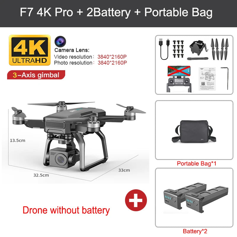 SJRC F7 PRO GPS Drone 4K Dual HD Camera 3-Axis Gimbal Professional Aerial Photography 3KM Brushless Quadcopter VS F11 4K Pro