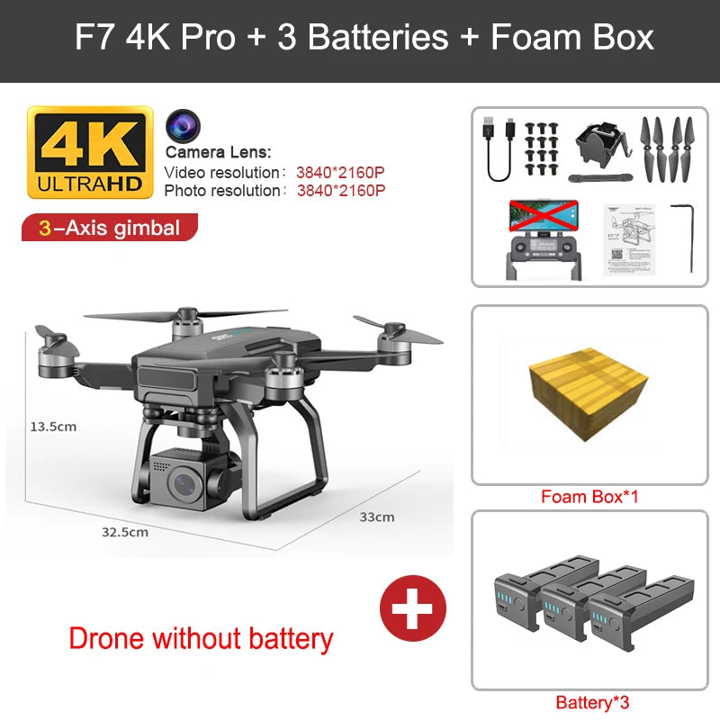 SJRC F7 PRO GPS Drone 4K Dual HD Camera 3-Axis Gimbal Professional Aerial Photography 3KM Brushless Quadcopter VS F11 4K Pro