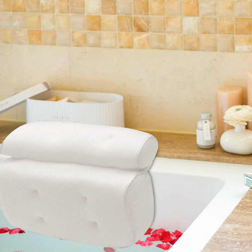 3D Mesh Massage Machine Washable Bath Pillow Bathtub Sucker Back Cushion