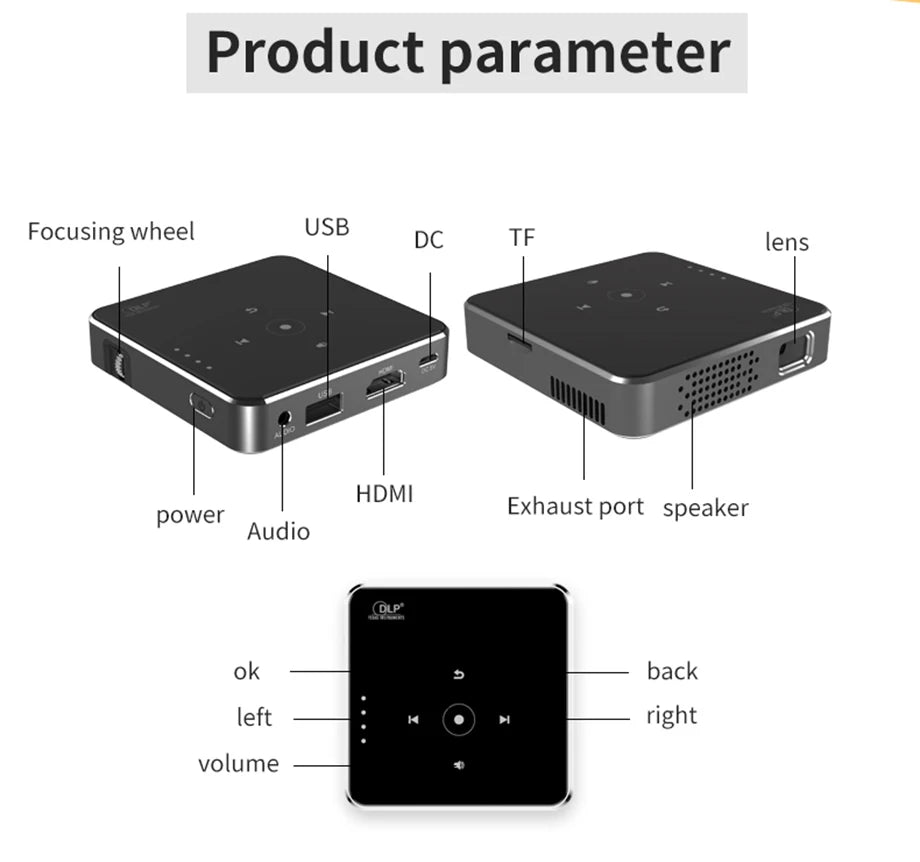 Smartldea New Mini dlp HD Projector support 1080p build in Battery Capacity wired Phone Mirroring proyector Home Theater beamer