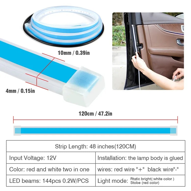 OKEEN 47inch LED Car Door Welcome Lights Flexible Door Opening Warning Strip Light  Auto Decorative Strobe Safety Side Light 12V