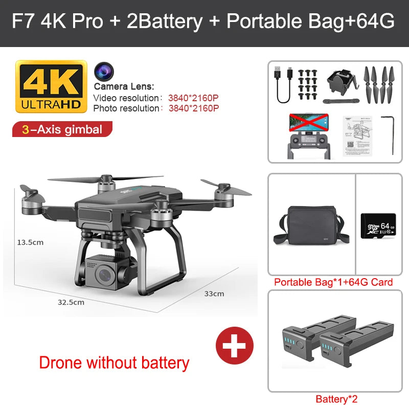 SJRC F7 PRO GPS Drone 4K Dual HD Camera 3-Axis Gimbal Professional Aerial Photography 3KM Brushless Quadcopter VS F11 4K Pro