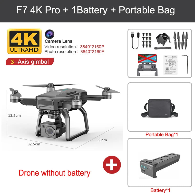 SJRC F7 PRO GPS Drone 4K Dual HD Camera 3-Axis Gimbal Professional Aerial Photography 3KM Brushless Quadcopter VS F11 4K Pro
