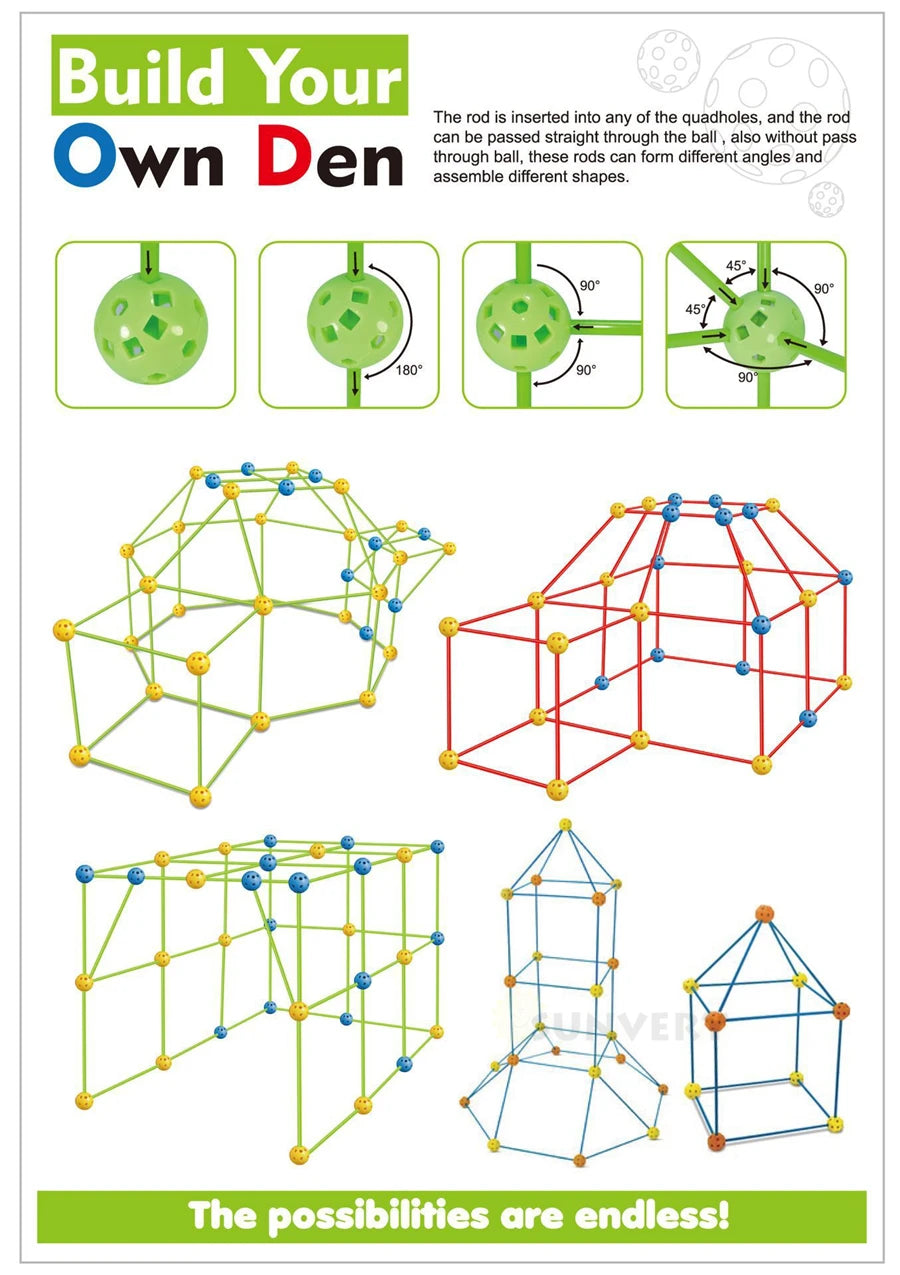 Kids forts building kit Construction Fortress Child Game Tents Fort Build Kid DIY 3D Assemble Tent Toy Gift for Kids