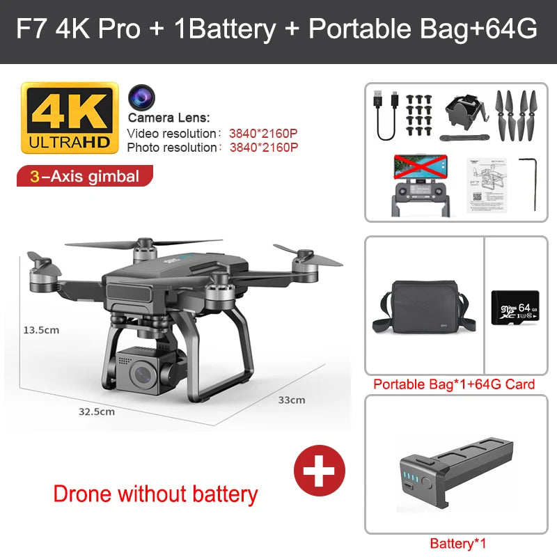 SJRC F7 PRO GPS Drone 4K Dual HD Camera 3-Axis Gimbal Professional Aerial Photography 3KM Brushless Quadcopter VS F11 4K Pro