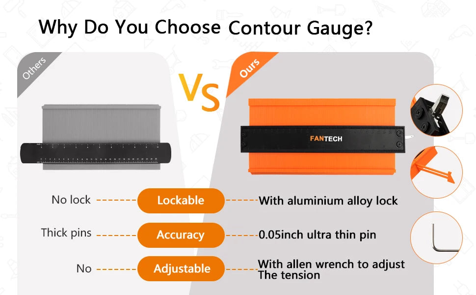 Contour Gauge Profile Duplicator Tool Adjustable Lock Alloy Edge Copy Shaping Wood Measure Ruler Laminate Tiles Wood Marking