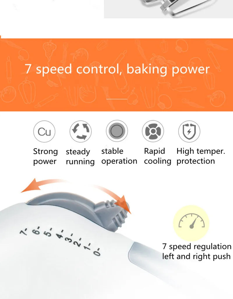 Multifunctional 7 Speed Egg Beater Mini Mixer Electric Food Blender Mixer Automatic Cream Food Cake Baking Dough Mixer