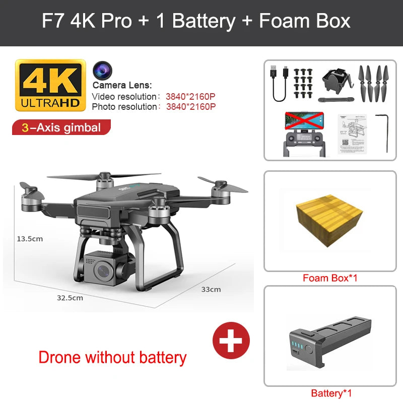 SJRC F7 PRO GPS Drone 4K Dual HD Camera 3-Axis Gimbal Professional Aerial Photography 3KM Brushless Quadcopter VS F11 4K Pro