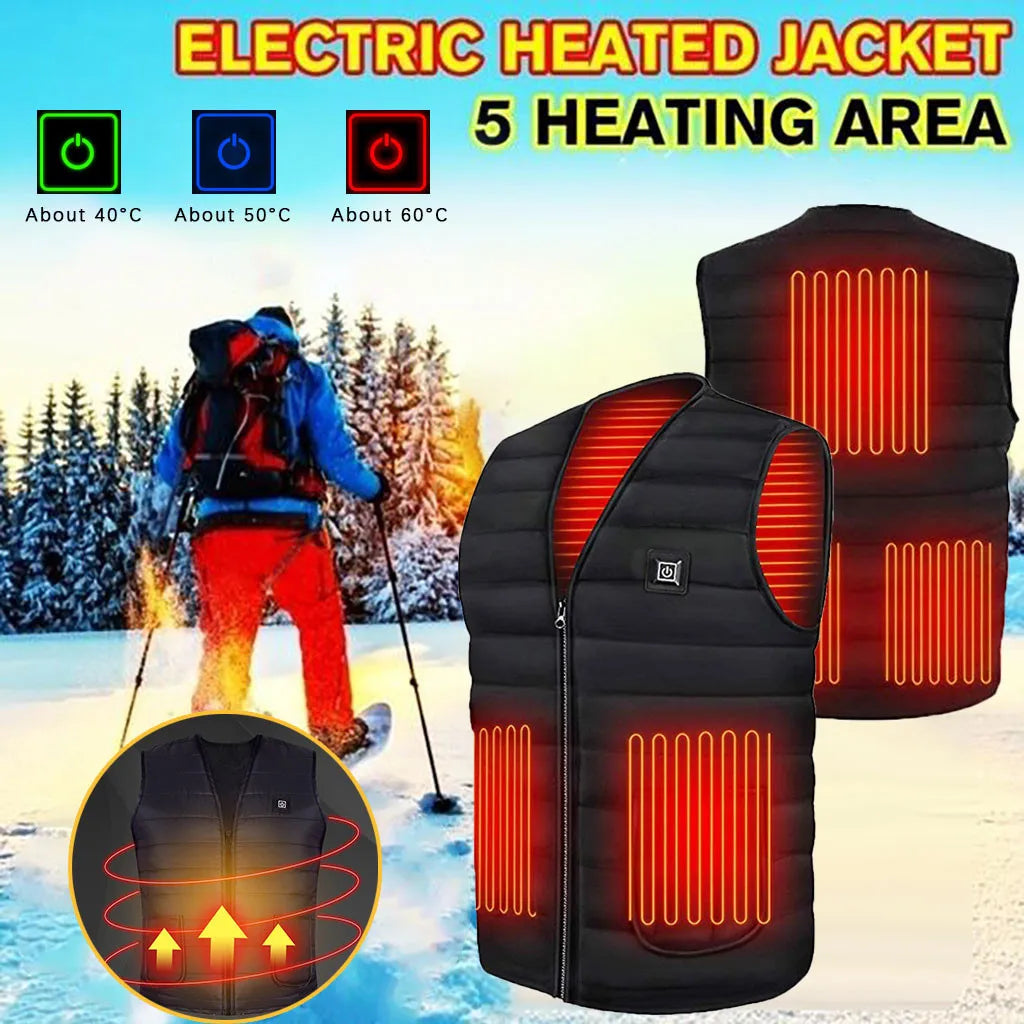 Men Motorcycle Rider Heated Vest  Autumn winter Smart heating Cotton Vest Heated V neck vest Women Outdoor Vest Winter Warm vest