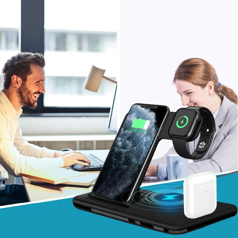 15W Fast Wireless Charger Stand For iPhone 15 14 13 12 11 8 Apple Watch 4 in 1 Foldable Charging Station for Airpods Pro iWatch