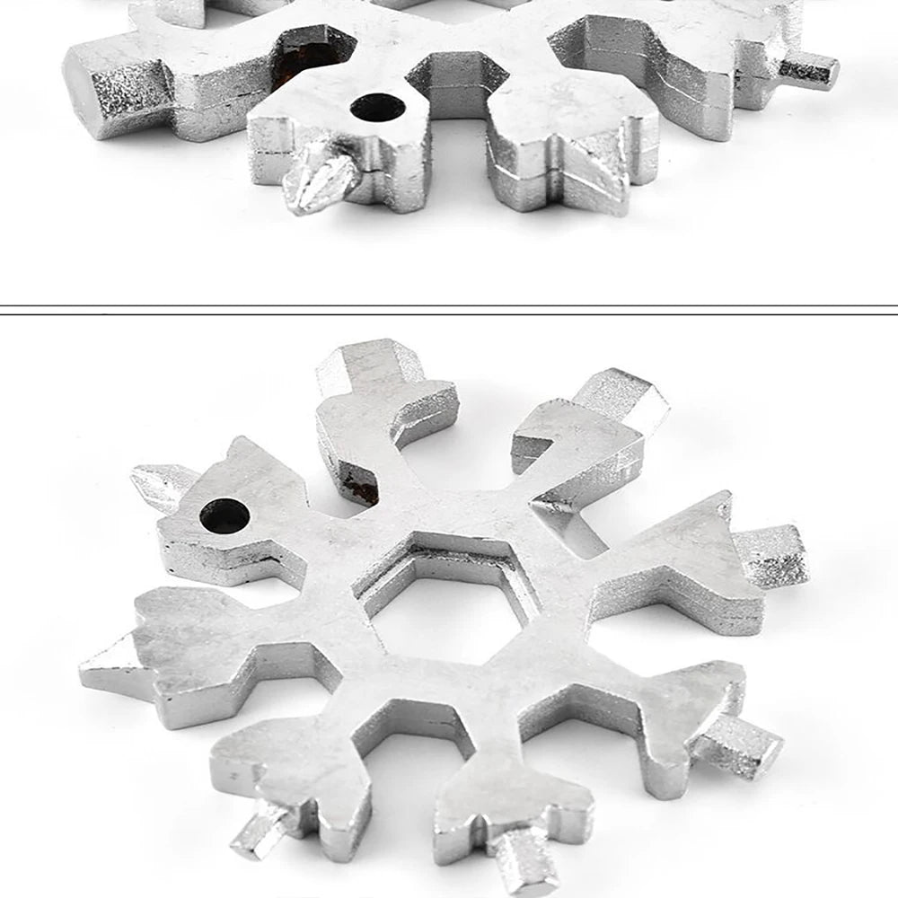 Portable 18 In 1 Mini Snowflake Multi Pocket Tool Spanner Hex Wrench Multipurpose Camp Survive Outdoor Hike Key Ring Key Chain