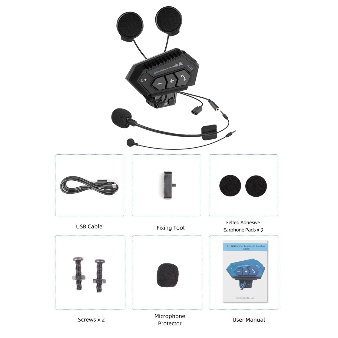 Motorcycle Helmet Headset Bluetooth 5.0+CSR Earphones 2000mah Battery Anti-interference Handsfree For Full/Half Face Helmet