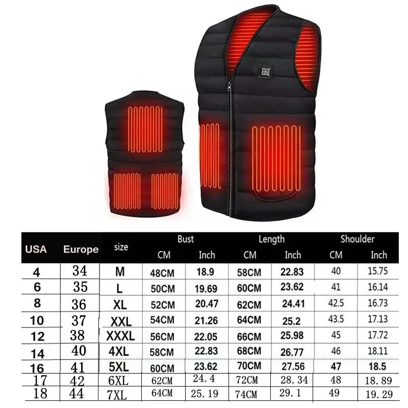 Men Motorcycle Rider Heated Vest  Autumn winter Smart heating Cotton Vest Heated V neck vest Women Outdoor Vest Winter Warm vest