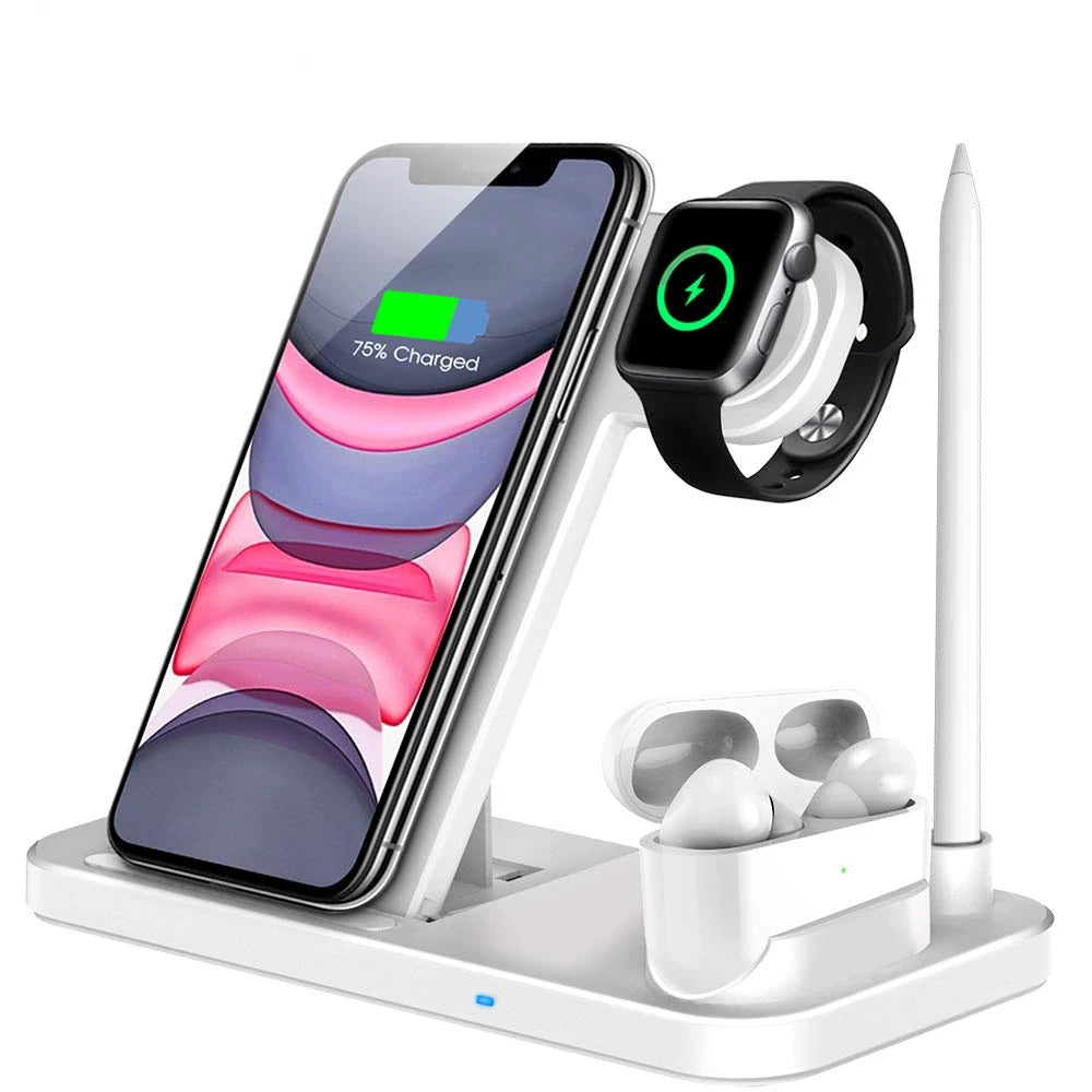 15W Fast Wireless Charger Stand For iPhone 15 14 13 12 11 8 Apple Watch 4 in 1 Foldable Charging Station for Airpods Pro iWatch