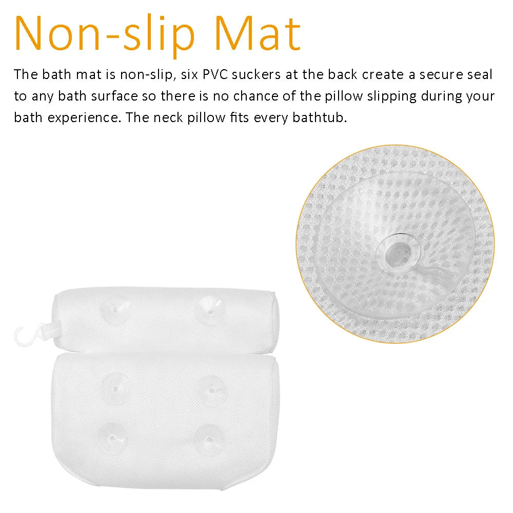 3D Mesh Massage Machine Washable Bath Pillow Bathtub Sucker Back Cushion