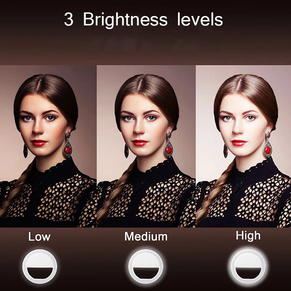 Mobile Phone Selfie Ring Lens 3-level Brightness Portable Fill Light Lamp Clip-on For Smartphone Light