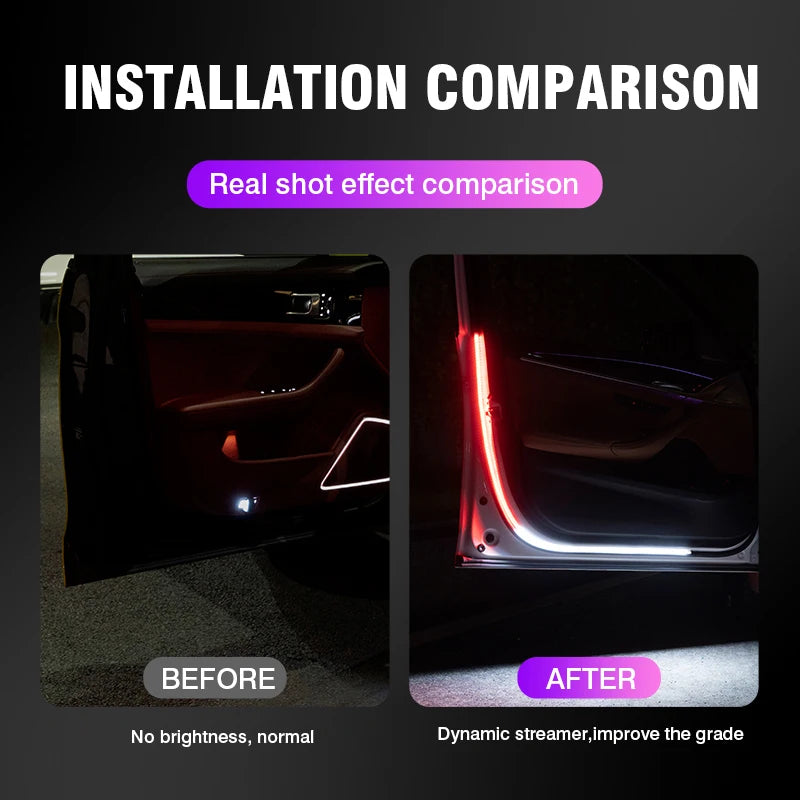 OKEEN 47inch LED Car Door Welcome Lights Flexible Door Opening Warning Strip Light  Auto Decorative Strobe Safety Side Light 12V