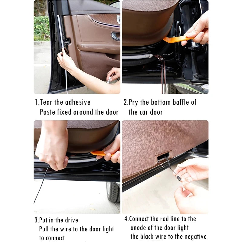 OKEEN 47inch LED Car Door Welcome Lights Flexible Door Opening Warning Strip Light  Auto Decorative Strobe Safety Side Light 12V