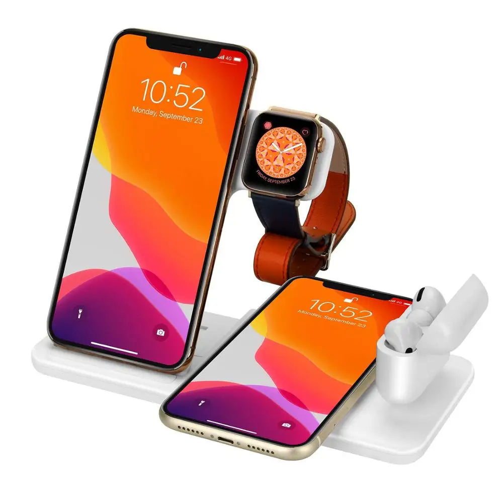 15W Fast Wireless Charger Stand For iPhone 15 14 13 12 11 8 Apple Watch 4 in 1 Foldable Charging Station for Airpods Pro iWatch