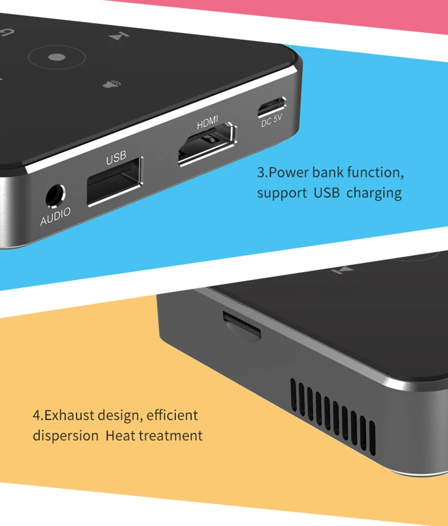 Smartldea New Mini dlp HD Projector support 1080p build in Battery Capacity wired Phone Mirroring proyector Home Theater beamer
