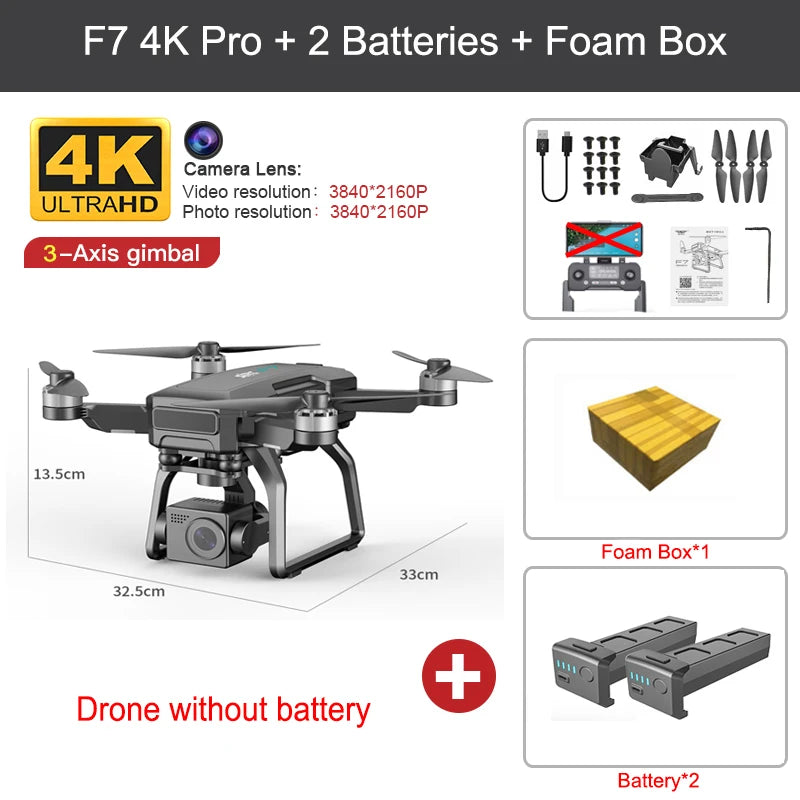 SJRC F7 PRO GPS Drone 4K Dual HD Camera 3-Axis Gimbal Professional Aerial Photography 3KM Brushless Quadcopter VS F11 4K Pro