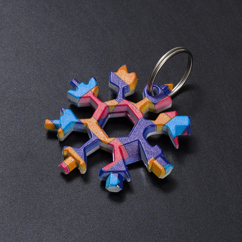 Portable 18 In 1 Mini Snowflake Multi Pocket Tool Spanner Hex Wrench Multipurpose Camp Survive Outdoor Hike Key Ring Key Chain