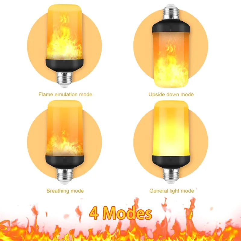 LED E27 Flame Bulb Fire E14 lamp Corn Bulb 4 Modes Party LED Light Dynamic Flame Effect 85v-265v for Home Lighting