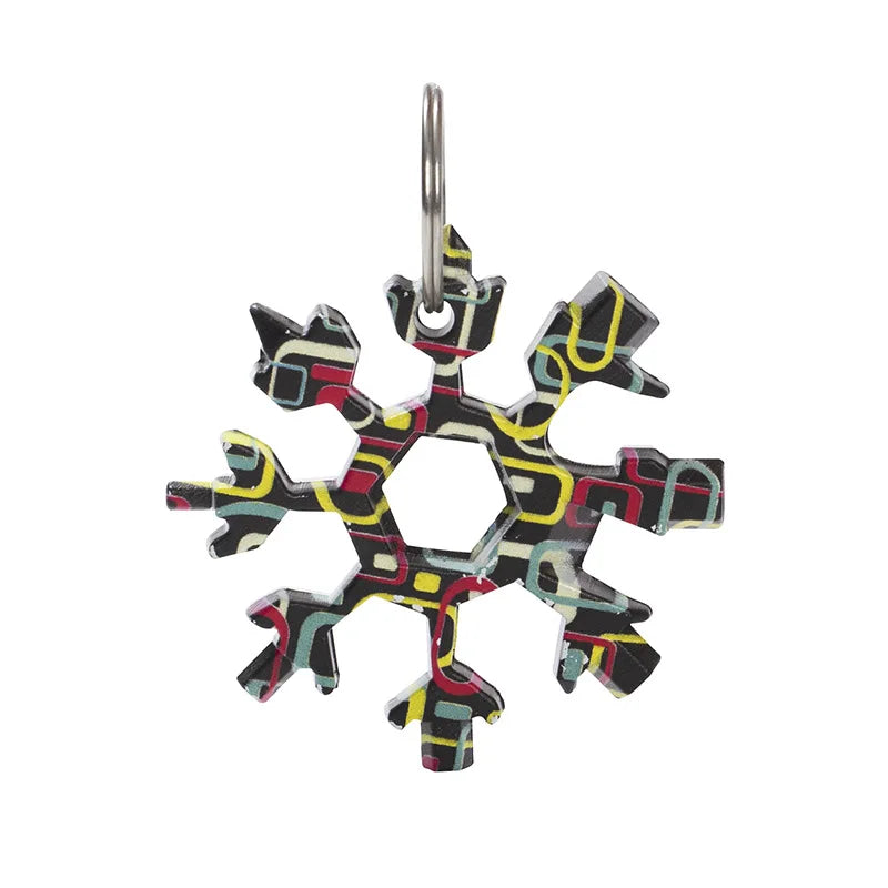 Portable 18 In 1 Mini Snowflake Multi Pocket Tool Spanner Hex Wrench Multipurpose Camp Survive Outdoor Hike Key Ring Key Chain