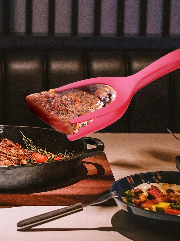 2 In 1 Nylon Grip Flip Tongs Egg Spatula Tongs Steak Spatula Tongs Clamp Pancake Fried Turners Kitchen Accessories