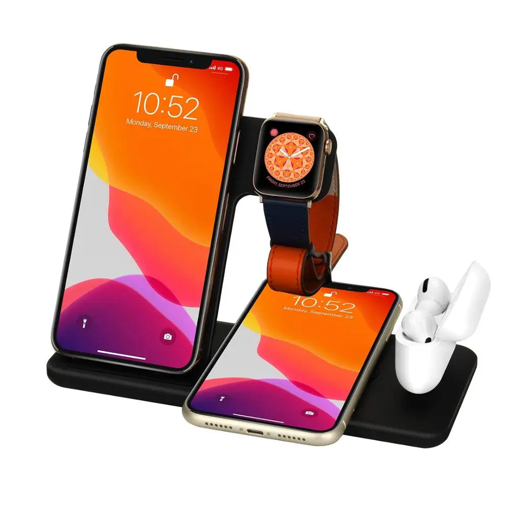 15W Fast Wireless Charger Stand For iPhone 15 14 13 12 11 8 Apple Watch 4 in 1 Foldable Charging Station for Airpods Pro iWatch