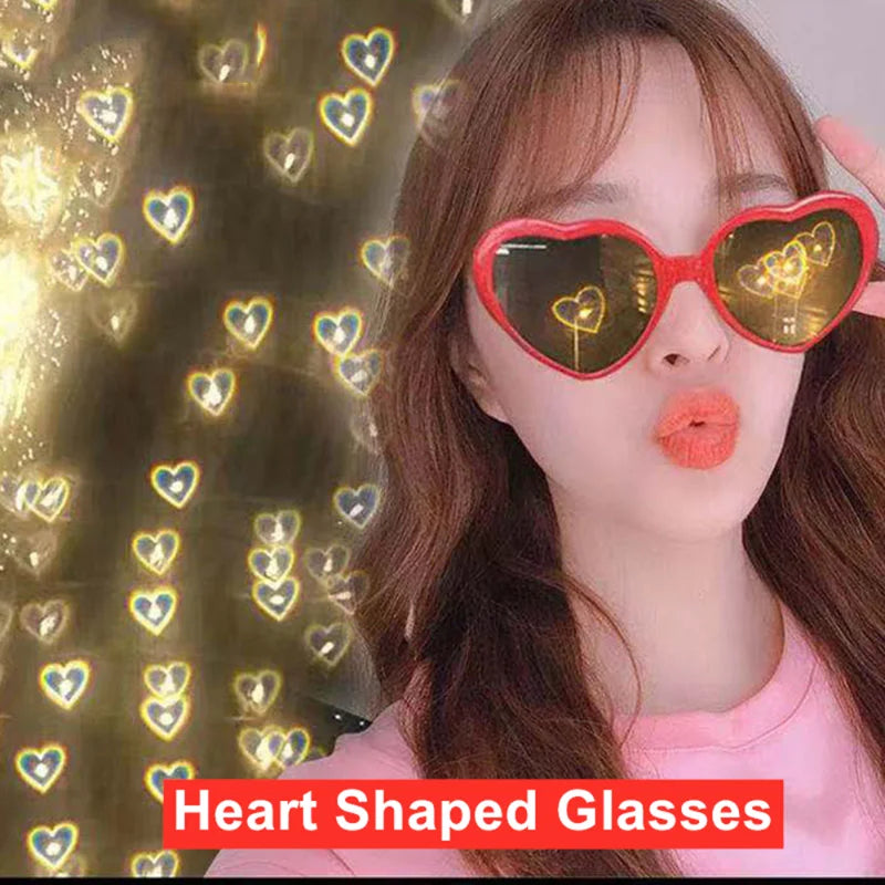 Women Fashion Heart Shaped Effects Glasses Watch The Lights Change To Heart Shape At Night Diffraction Glasses Female Sunglasses