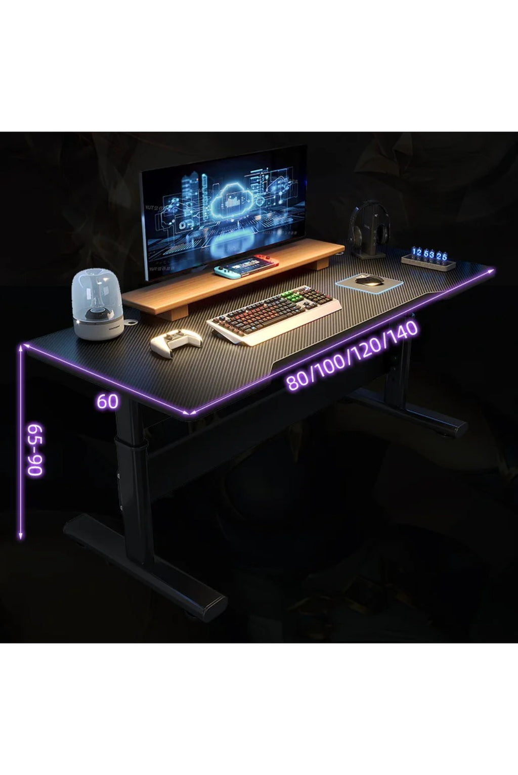 Height Adjustable Gaming Desk Electric Standing Computer Table Carbon Fiber Wide Desktop for Home Office E-sports Setup