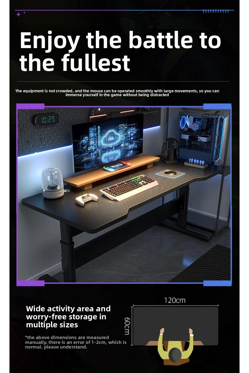 Height Adjustable Gaming Desk Electric Standing Computer Table Carbon Fiber Wide Desktop for Home Office E-sports Setup