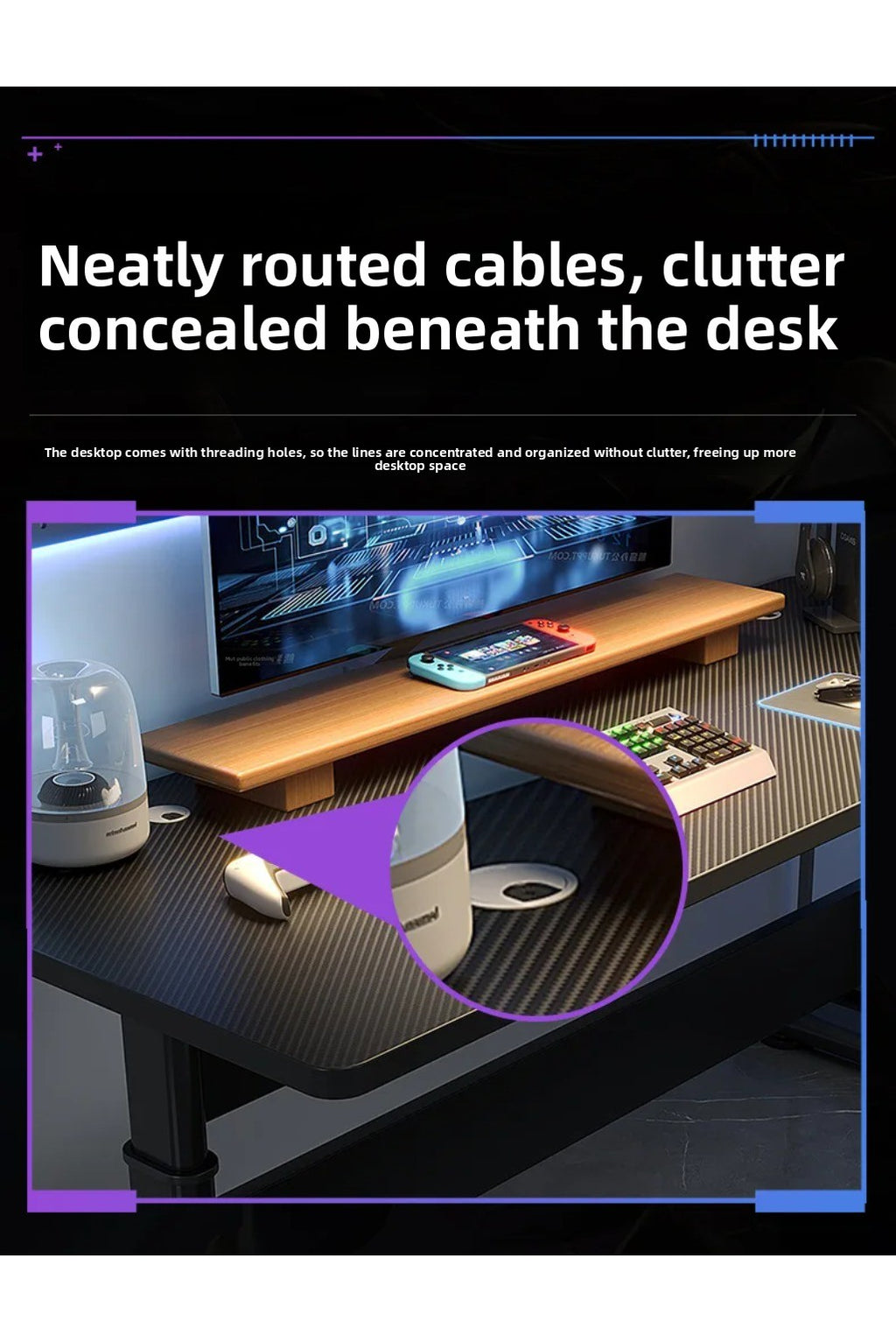 Height Adjustable Gaming Desk Electric Standing Computer Table Carbon Fiber Wide Desktop for Home Office E-sports Setup