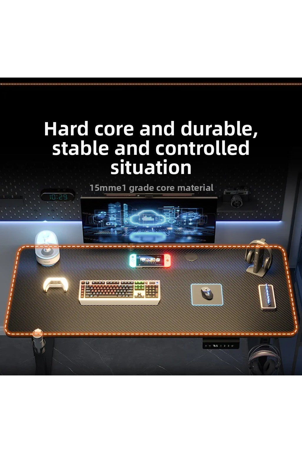 Height Adjustable Gaming Desk Electric Standing Computer Table Carbon Fiber Wide Desktop for Home Office E-sports Setup