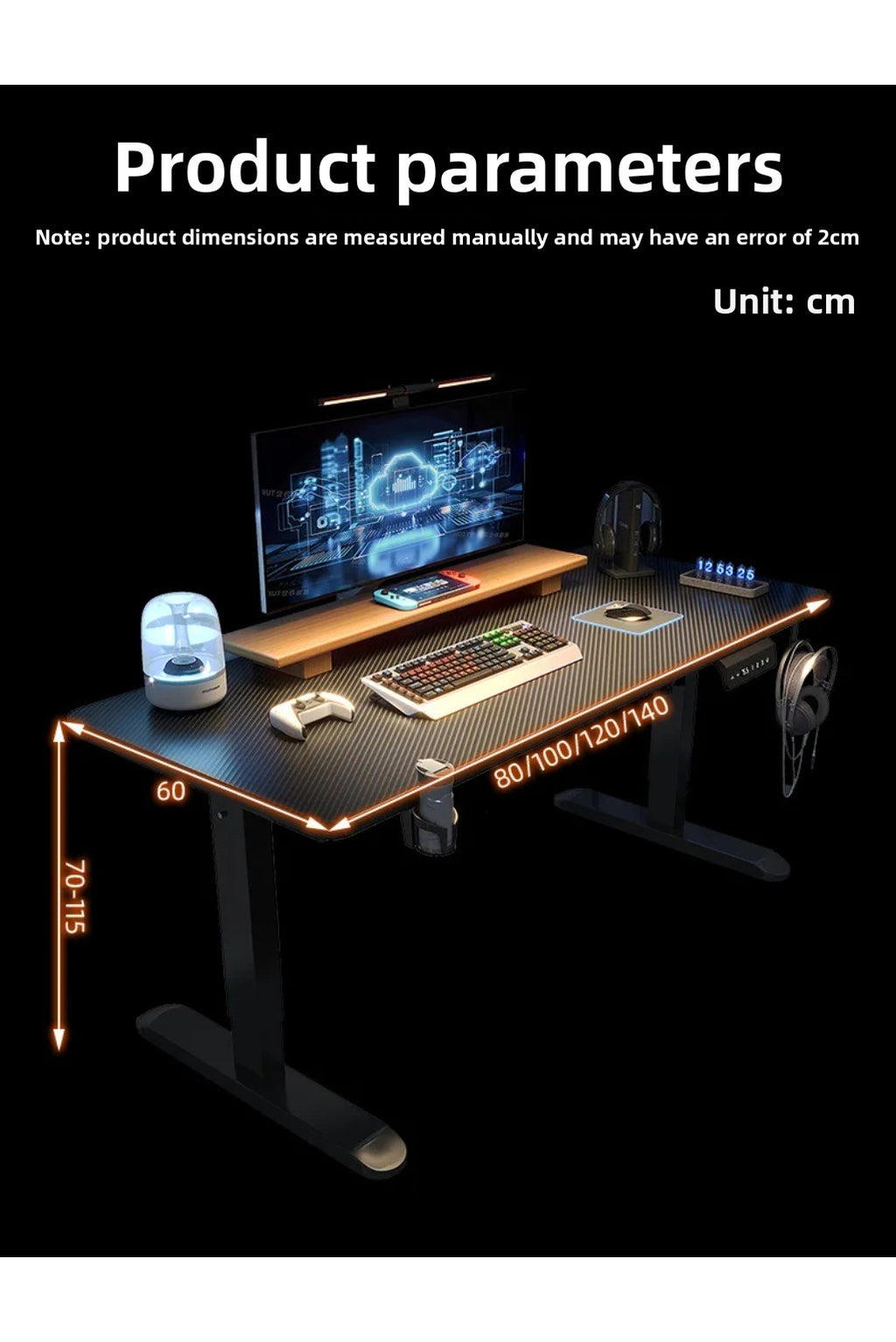 Height Adjustable Gaming Desk Electric Standing Computer Table Carbon Fiber Wide Desktop for Home Office E-sports Setup