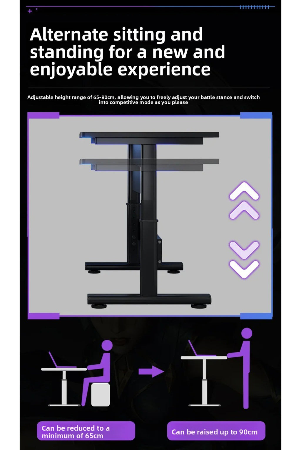 Height Adjustable Gaming Desk Electric Standing Computer Table Carbon Fiber Wide Desktop for Home Office E-sports Setup