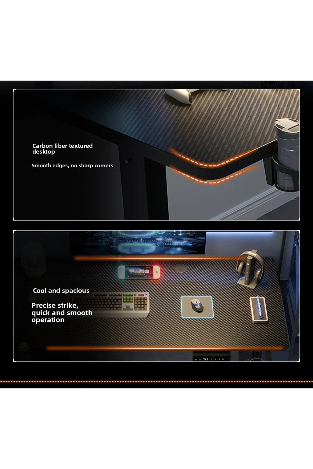 Height Adjustable Gaming Desk Electric Standing Computer Table Carbon Fiber Wide Desktop for Home Office E-sports Setup