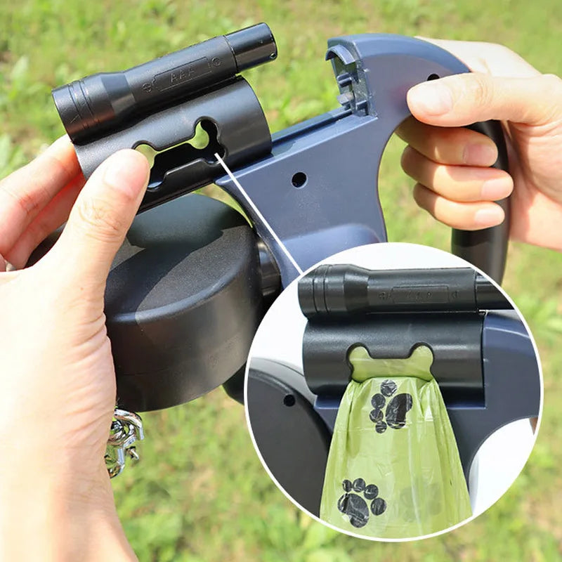 Automatic retractable two-end pet Dog leash with LED Light, 360 Swivel No Tangle for Each Adjustable Strap Auto Pet Leash Rope