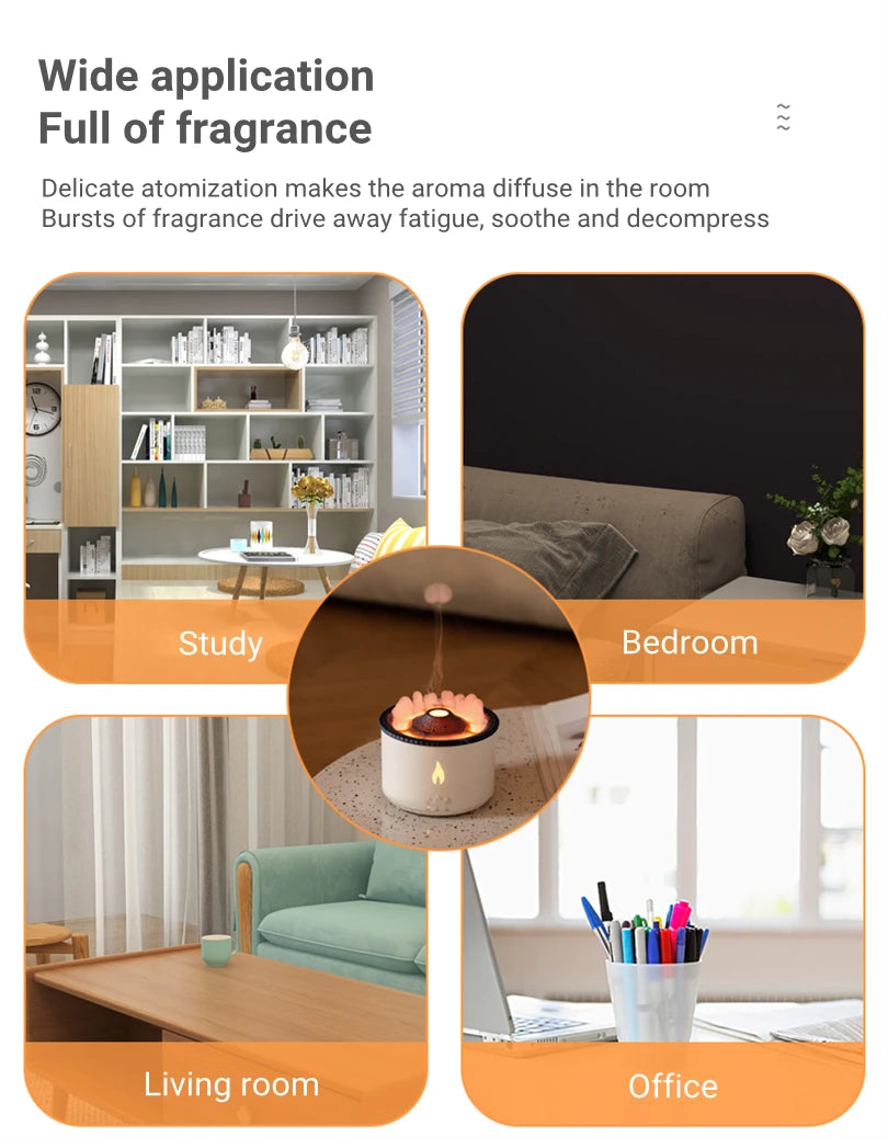 Office Home Desktop Air Humidifier Electric Aroma Essential Oil Diffuser with Flame Lamp Volcano Eruption Fragrance Machine
