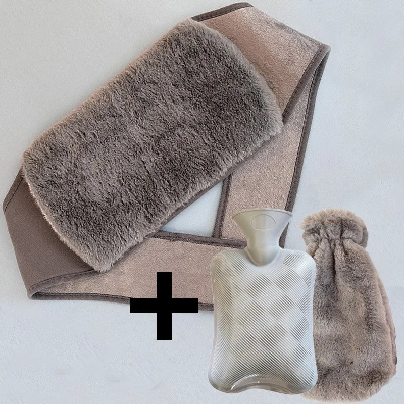 3-Piece Set Filling Water Type Hot Water Bag Hot Water Bottle Cover Plush Animal Belt Winter Menstrual Women Belly Hand Warmer