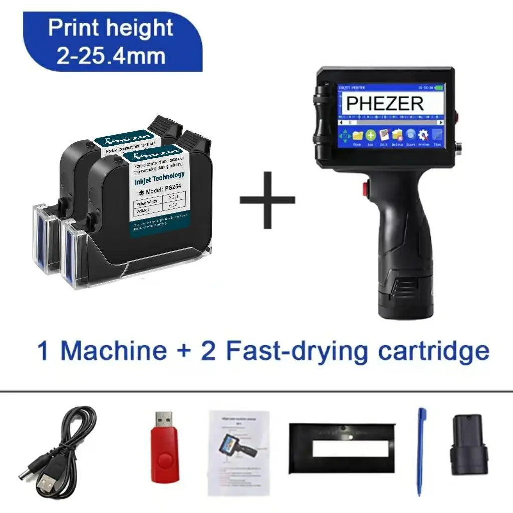 Phezer P15 QR Bar Batch Code Date Number Logo Expiry Date Label Printer 12.7mm Handheld Inkjet Printer 28 Languages Portable