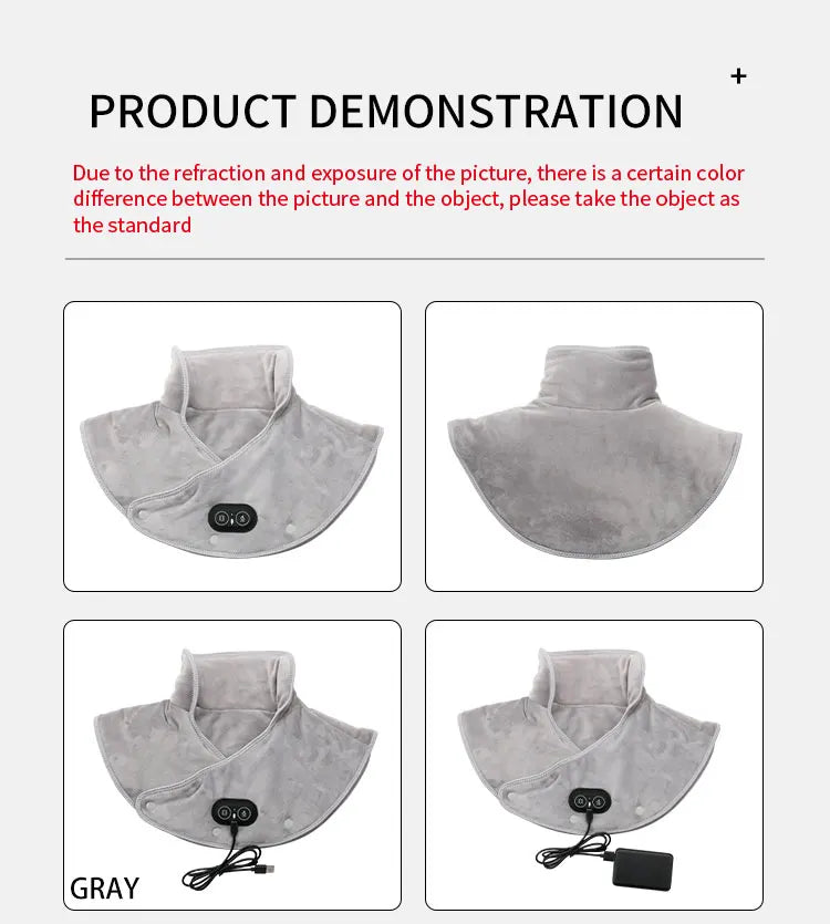 Electric Shoulder Neck Vibrating Massager Wrap Thermal Shoulder Back Warmer Heated Scarf USB Cervical Brace Relief Fatigue Tool